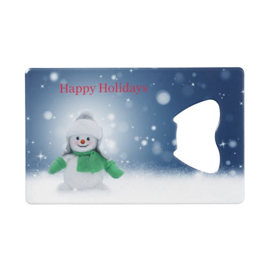 Snowman met een groene sjaal creditkaart flessenopener (Voorkant (Horizontaal))