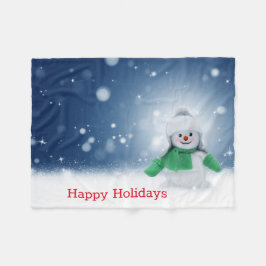 Snowman met een groene sjaal fleece deken