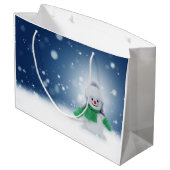 Snowman met een groene sjaal groot cadeauzakje (Achterkant Gekanteld)