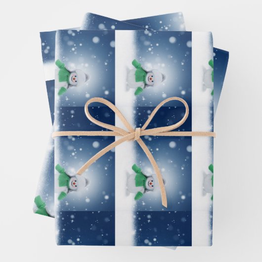 Snowman met een groene sjaal inpakpapier vel (In situ)