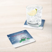 Snowman met een groene sjaal kartonnen onderzetters (Insitu)