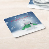 Snowman met een groene sjaal kartonnen onderzetters (Schuin)