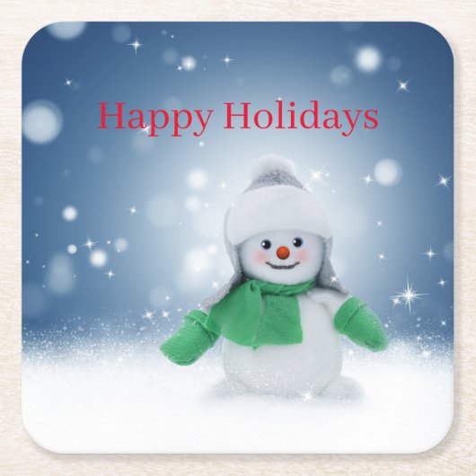 Snowman met een groene sjaal kartonnen onderzetters (Voorkant)