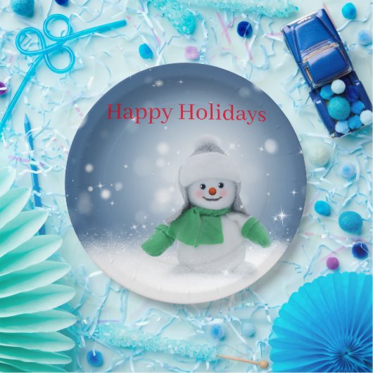 Snowman met een groene sjaal papieren bordje (Feest)