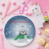 Snowman met een groene sjaal papieren bordje (Feest)