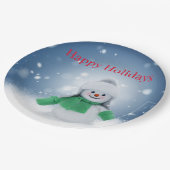 Snowman met een groene sjaal papieren bordje (Gekanteld)