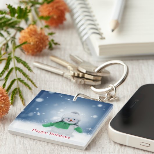 Snowman met een groene sjaal sleutelhanger (Voorkant Rechts)