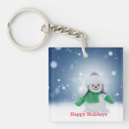 Snowman met een groene sjaal sleutelhanger