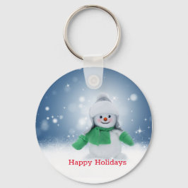 Snowman met een groene sjaal sleutelhanger