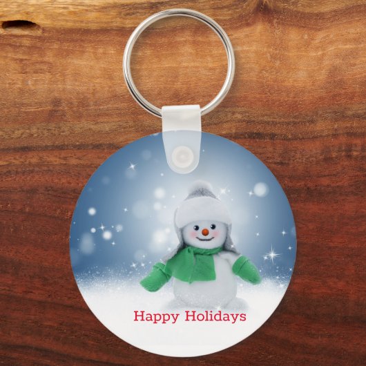 Snowman met een groene sjaal sleutelhanger (Voorkant)