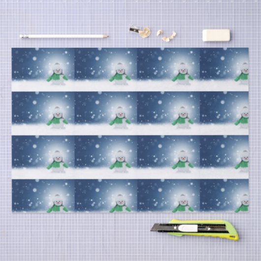 Snowman met een groene sjaal tissuepapier (Craft)