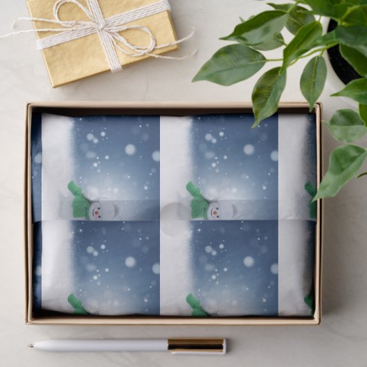 Snowman met een groene sjaal tissuepapier (Geschenk)