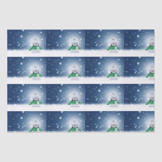 Snowman met een groene sjaal tissuepapier (Voorkant)