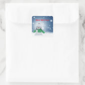 Snowman met een groene sjaal vierkante sticker (Tas)