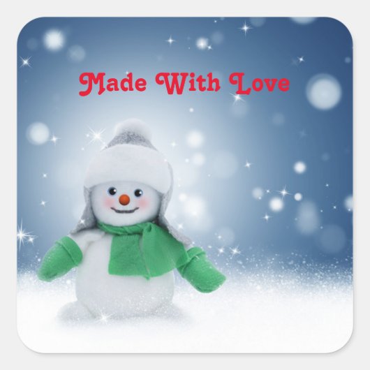Snowman met een groene sjaal vierkante sticker (Voorkant)