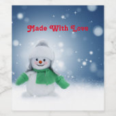 Snowman met een groene sjaal wijn etiket (Enkel label)