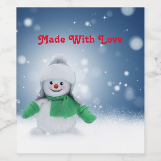 Snowman met een groene sjaal wijn etiket (Enkel label)