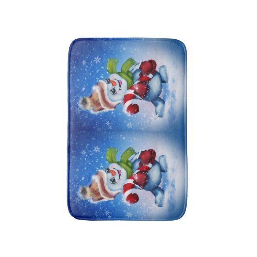 Snowman met een sjaal badmat (Voorkant Verticaal)