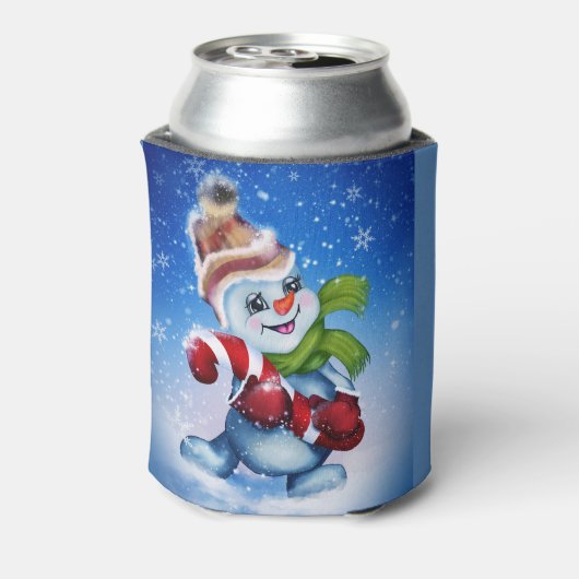 Snowman met een sjaal blikjeskoeler (Blikje Achterkant)