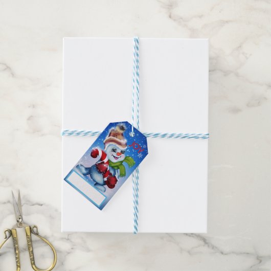 Snowman met een sjaal cadeaulabel (Met Touw)