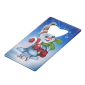 Snowman met een sjaal creditkaart flessenopener (Voorkant Gekanteld)