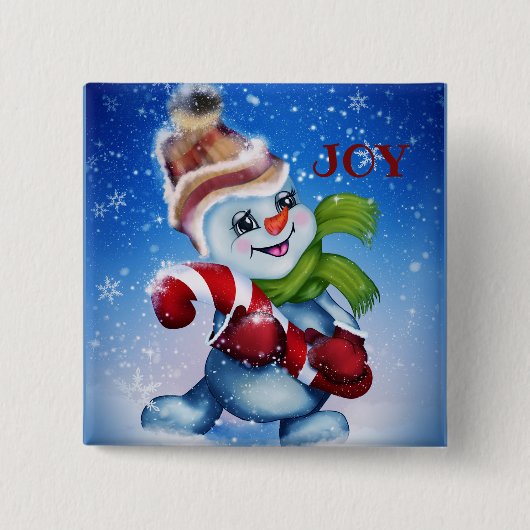 Snowman met een sjaal vierkante button 5,1 cm (Voorkant)