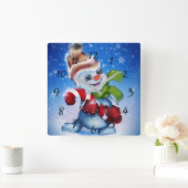 Snowman met een sjaal vierkante klok (Huis)