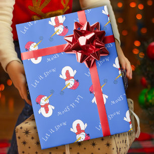 Snowman met een Snowflake Laat het sneeuwen Cadeaupapier