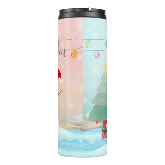 Snowman met feestelijke feestdagen thermosbeker (Achterkant)