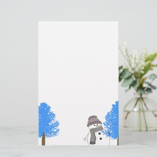 Snowman met Frosty Trees Briefpapier (Staand voorkant)