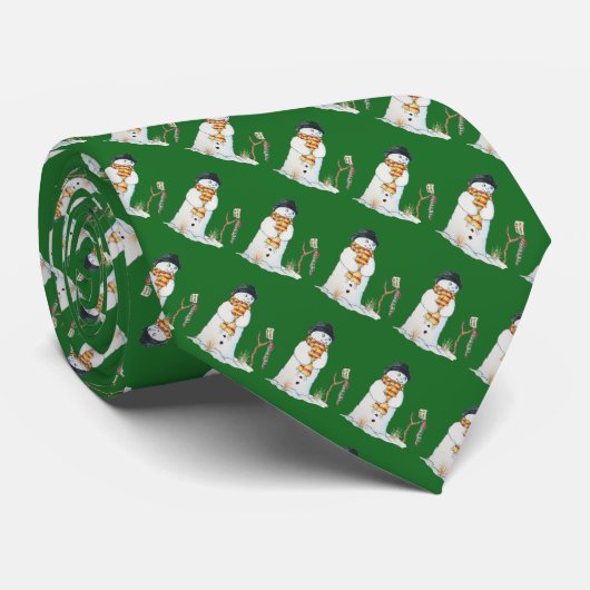 Snowman met gestreepte groene kerst stropdas (Opgerold)