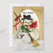  Snowman met Gold Glitter-kerstfeest Kaart (Voorkant)