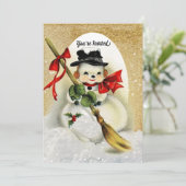  Snowman met Gold Glitter-kerstfeest Kaart (Staand voorkant)
