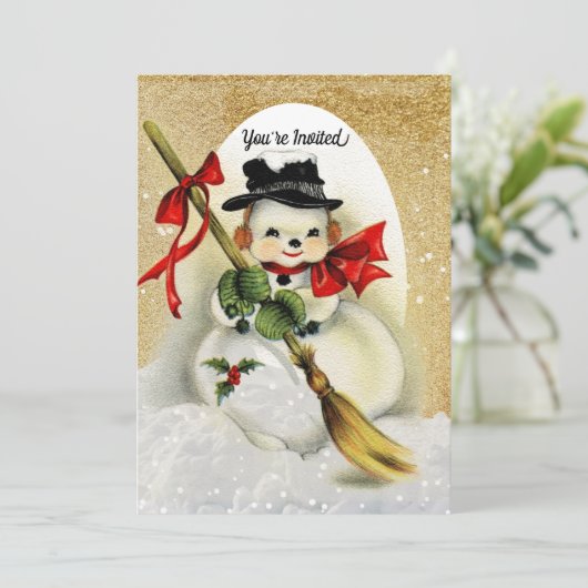  Snowman met Gold Glitter-kerstfeest Kaart (Staand voorkant)