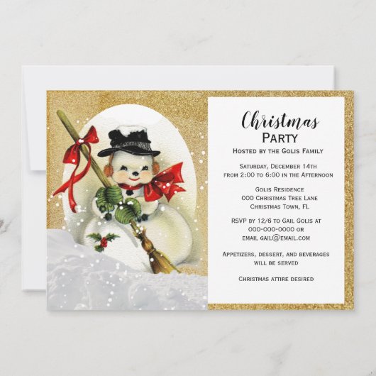  Snowman met Gold Glitter-kerstfeest Kaart (Achterkant)