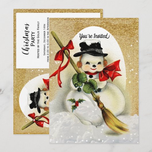  Snowman met Gold Glitter-kerstfeest Kaart (Voorkant / Achterkant)