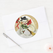  Snowman met Gold Glitter-kerstklasse Ronde Sticker (Envelop)