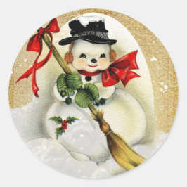  Snowman met Gold Glitter-kerstklasse Ronde Sticker