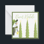 Snowman met groen en sterren notitiekaartje<br><div class="desc">Met Italiaanse typografie</div>
