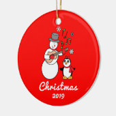 Snowman met Guitar en Penguin  jaar Keramisch Ornament (Links)