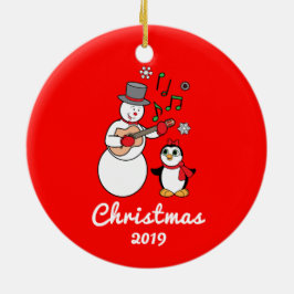 Snowman met Guitar en Penguin  jaar Keramisch Ornament