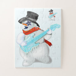 Snowman met Guitar Jigzaag Puzzle Gift Legpuzzel