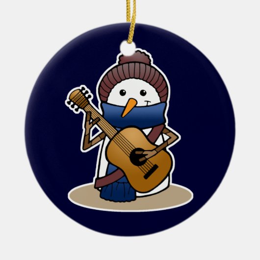 Snowman met Guitar Keramisch Ornament (Voorkant)