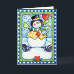 Snowman met hart - Wenskaart Feestdagen Kaart<br><div class="desc">Een wenskaart van het winterseizoen met een liefhebbende sneeuwman.</div>