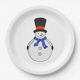 Snowman met hoge hoed papieren bordje