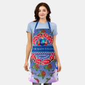 Snowman met Holly Berries en JOUW NAAM op BLUE Schort (Gedragen)