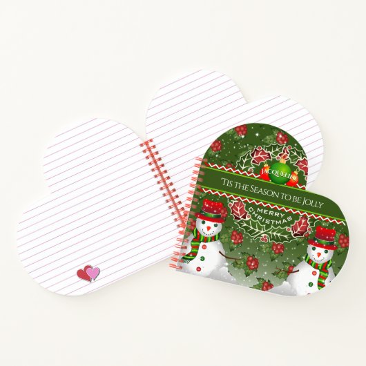 Snowman met Holly Berries en JOUW NAAM over Groen Notitieboek (Binnen)