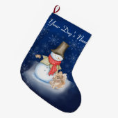 Snowman met hond-Pommeren Grote Kerstmis Grote Kerstsok (Voorkant (Hangend))