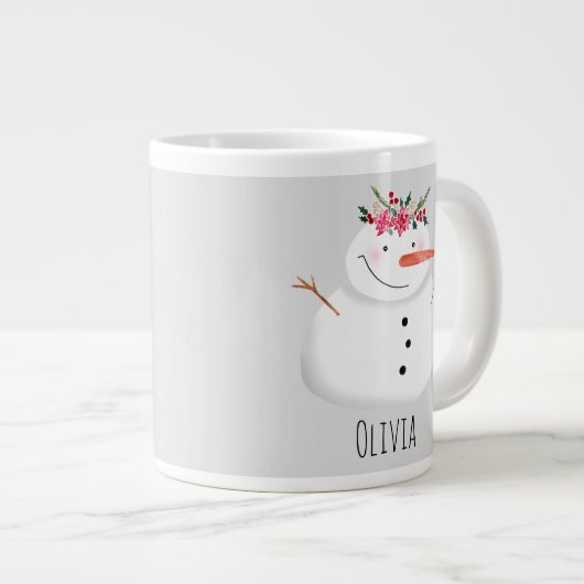 Snowman met kerst en naam grote koffiekop (Voorkant rechts)