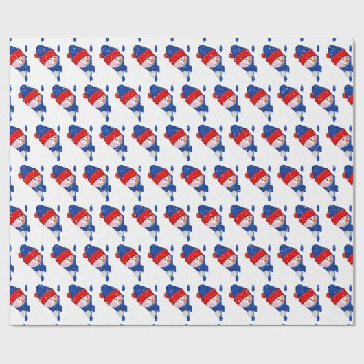 Snowman met kerst in sneeuwvlokken cadeaupapier (Vlak)